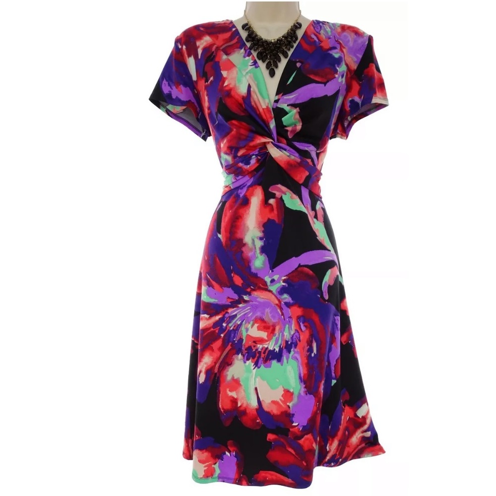 14 Large XL▪️WATERCOLOR FLORAL TWIST/KNOT DRESS